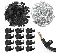 100 pezzi R Tipo Cavo Clip Fascetta, Morsetto per Cavi Nylon da 3/8 Pollici, Clip Cavi 10 mm Nero, Fermacavi con Viti