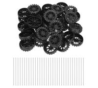 100 pezzi ruote auto giocattolo, 45x12mm rotoli plastica e asta 2x100mm nero per
