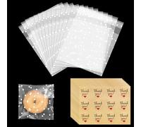 100 pezzi sacchetti di cellophane, sacchetti di biscotti richiudibili sacchetti di dolci autoadesivi con adesivo di ringraziamento per biscotti, caramelle gioielli saponi regali e forcine (10 × 10 cm)