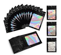 100 Pezzi Sacchetti in Mylar 7x10 cm Olografici, Nero in Alluminio con Finestra, Bustine con Zip, Buste Ermetica a Chiusura per Alimenti, Caramelle, Gioielli Confezionare