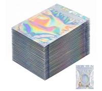 100 Pezzi Sacchetti Olografici 9x12cm, Bustine Trasparenti Richiudibili con Zip e Foro, Sacchettini per Confetti, Gioielli e Regali, Design Laser Arcobaleno con Finestra per Bomboniere