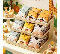100 pezzi Sacchetti per caramelle autoadesivi con animali della giungla, sacchetti regalo con animali cartoni animati autochiudenti, sacchetti confezione regalo per compleanno Wild One, sacchetti per 