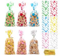 100 Pezzi Sacchetti per Caramelle Trasparenti, Sacchetti Cellophane Caramelle 12,5 x 27,5 cm, Bustine Plastica per Biscotti da Regalare, Borsa Regalo Compleanno a Pois con Cravatte