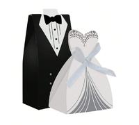 100 pezzi Scatoline portaconfetti tema abito da sposa e tight, motivo popolare per addio al nubilato, ricevimento di matrimonio, Natale Tagli Unica,2 setCarta tessile