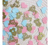100 pezzi/set Coriandoli glitterati a forma di cuore blu e rosa per festa di genere, coriandoli a forma di lettera "Oh" Tagli UnicaCarta tessile