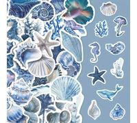 100 pezzi Set di adesivi con conchiglie e vita marina dell'oceano blu, include stelle marine, coralli e balene in stile acquerello, adatti per laptop, borracce, quaderni, album di ritagli, realizzati 
