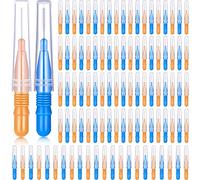 100 Pezzi Spazzolino Interdentale Stuzzicadenti Dentali Testa con Filo Spazzolino Dentale l'Igiene Orale Detergenti per Stuzzicadenti Flosser Dentale Strumento per Pulizia dei Denti (Orange and Blue)