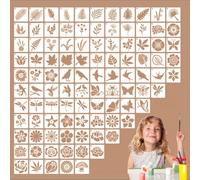100 Pezzi Stencil per Pittura con 6 Anelli a Libretto, Riutilizzabili Fiori Foglie Uccelli Stencil per Pareti, per DIY Pittura Murale, Dolci e Tessuti, 5x5cm
