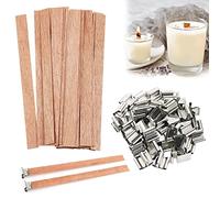 100 Pezzi stoppini per candele in legno, Stoppino per candela tagliabile da 5 pollici con 50 supporti in ferro, per realizzare candele fai da te, stoppini in legno naturale ecologico senza fumo