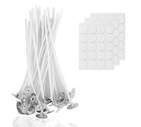 100 pezzi Stoppino per Candela, con base in metallo, 3 pezzi Adesivi, Stoppino per Candela Adatto per la Maggior Parte dei Tipi di Fabbricazione di Candele Fai-da-Te (10 cm/3,93 Pollici)