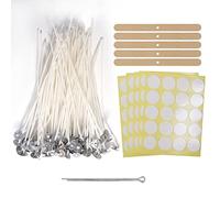 100 Pezzi Stoppino per Candele Cotone + Adesivi a Stoppino per Candele + Base Metallica + Supporto Stoppino Candela + Fermaglio Stoppino, Stoppino Candele Pre-Cerato, per Fare Candele, Fai da Te, 15cm