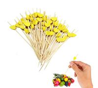 100 Pezzi Stuzzicadenti Cocktail Bastoncini, Stuzzicadenti Cocktail, Rosso bastoncini legno con cuori 12 cm lunghi, per Frutta, Feste, Dessert, Insalata, Cocktail per Decorazioni (Giallo)