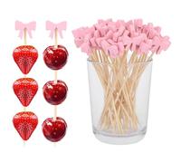 100 pezzi Stuzzicadenti da Cocktail a Forma di Fiocco Rosa, 12,3cm Graziosi Stuzzicadenti in Legno Spiedini di Frutta per Antipasti Bevande per Compleanni, Matrimoni Baby Shower Articoli Feste