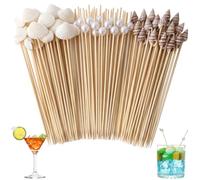 100 Pezzi Stuzzicadenti Decorativi per Cocktail 12cm, Stecchini per Aperitivo in Legno con Conchiglie e Perle, Spiedini per Feste a Tema Mare, Hawaii e Compleanni per Frutta, Dessert e Buffet