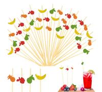 100 Pezzi Stuzzicadenti Decorativi, Stecchini per Aperitivo in Legno Bastoncini da Cocktail Legno Stuzzicadenti Decorativi Estivi Spiedini per Frutta per Feste Estate Decorazioni (Colorato)