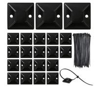 100 Pezzi Supporti Autoadesivi Neri per Fascette con 100 Fascette, Basi Fermacavi Adesive Extra Forte per Cable Management PC, Gaming Setup e TV, 18x18mm, Nero