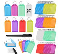 100 Pezzi Targhette Portachiavi, Portachiavi Plastica con Targhetta, Targhette Chiavi, Portachiavi con Etichetta, Tag Chiave Portachiavi ID, Targhette Chiavi Scrivibili per Chiavi Zaino, 8 Colori