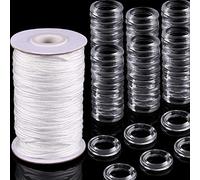 100 Pezzi Trasparenti Anelli per Tende Romani Anello Romano Cieco e 55 Iarde Corda 8-13 mm Anelli di Plastica Trasparenti 1.8 mm Corda Schermato di Sollevamento Intrecciato Bianco per Tende Romane