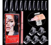 100 Pezzi Unghie Finte Nail System Form, Kalolary Dual T Shape Stampo Unghie Copertura Completa Strumenti Gel UV Forme Sistema Unghie in Acrilico Set con Pennello Rosa Dual-Ended Picker 5 Clip Punte