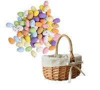 100 Pezzi Uova di Pasqua Decorative + 1 Pezzi Cestino Pasquale per Bambini, Decorazioni Pasquali Uova Cestino Vimini Piccolo, Cestini Pasquali Caccia Uova Festa Uovo di Pasqua Addobbi (3.8 x 2.5 cm)