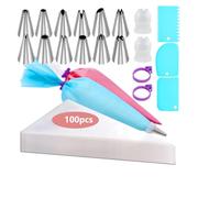 100 pezzi usa e getta + 1 sac à poche riutilizzabili e set di beccucci - 12 pollici pasticceria/glassa sacchetti con 16 punte per glassa, 3 raschietti per torte, 2 accoppiatori, 2 fascette per