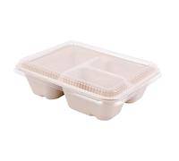 100 pezzi - Vassoi 3 Compart + coperchio Pet 'Bionic' 950 ml 22 x 18 x 5,5 + 1,3 cm Naturale Bagaglio