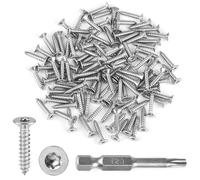 100 Pezzi Vite Autofilettante, Svasate Viti per Legno M4*20mm, Viti Autofilettanti per Metallo Testa Prugna 304 in Acciaio Inox con Cacciavite a Testa di Prugna, Viti Legno per Mobili