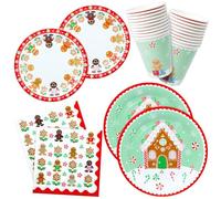 100 Piatti di carta Pan di zenzero Tovaglioli e Bicchieri Natale, Piatti da dessert usa e getta Set di Stoviglie monouso per feste