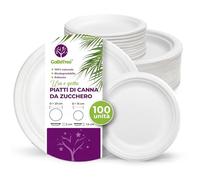 100 piatti monouso rotondi a forma di canna da zucchero. 50 piastre da 23 cm e 50 piastre da 15 cm. Piatti usa e getta extra resistenti, per campeggio, picnic, feste, barbecue.