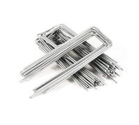 100 Picchetti Giardino Telo Pacciamatura in Acciaio Robusto Galvanizzato Ancoraggio, Ø 4 mm, 250 mm Lunghezza x 70 mm Larghezza, Picchetti a U per Reti, Recinzioni