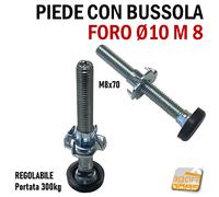 100 PIEDI PIEDE REGOLABILE PER MOBILI FORO 10mm ZINCATO M8 L45/70 CON PIATTELLO