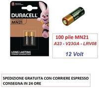 100 pile batterie DURACELL MN21 12 V x telecomandi cancello, auto, allarme