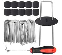 100 pioli a membrana per il controllo delle erbacce + 100 rondelle tampone, 15,2 cm, calibro 11, zincato, a forma di U, in metallo zincato a forma di U, picchetti da giardino per il fissaggio del