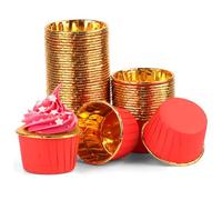 100 pirottini per cupcake, usa e getta in lamina oleata, pirottini per muffin, pirottini di carta standard per compleanni, matrimoni, vacanze, feste di Natale, muffin, pasticceria (rosso)