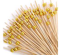 100 Plettri da Cocktail, Fantasiosi Stuzzicadenti per Aperitivi, Spiedini in bambù per Decorazioni per Feste, Plettri per Alimenti con Perle Dorate per Salumi, Sandwich, Hamburger, Frutta (11,9 cm)