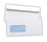 100 Plici con Finestra, formato DIN 225 x 116 mm, Stampabili a Laser, Pellicola Termoresistente, Plici per Ufficio, Buste con Finestra a Chiusura Strappabile (Bianco)