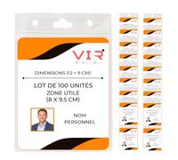 100 Porta Badge Verticali Trasparenti PVC 9 x 12cm - Interno 8 x 9,5cm | Riutilizzabile con apertura superiore senza chiusura. Termosaldatura sui due lati e sul fondo. 3 fori universali rinforzati