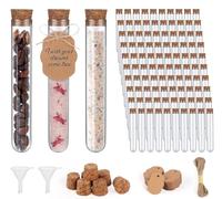 100 provette con tappo in sughero, 16 x 100 mm, per fai da te, spezie | Provette in plastica trasparente con 100 etichette in carta kraft + corda di canapa da 20 m + 2 imbuti, per liquidi e dolci