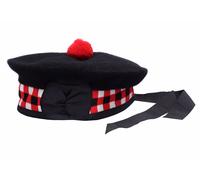 100% Pura Lana Scozzese Balmoral a Dadini Cappello Rosso, Bianco & Nero