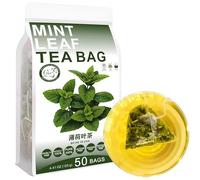 100% Pure Natural Herbal Tea, Mint Leaf Tea Bag, 125g/4.4oz (2.5g*50bags), 薄荷叶茶 tè della menta piperita, foglie sciolte di menta fresca (Menta Piperita) senza caffeina, senza additivi, non OGM
