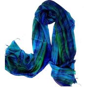 100% Pure Silk Scarf Woman's Scarves Shawl Wrap Hand Painted Silk Scarf, Blu Verde., L