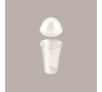 100 Pz Bicchiere Plastica PET 575cc (0,4 L alla Tacca) + Coperchio Cupola senza Foro