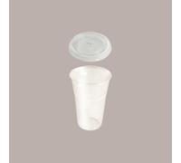 100 Pz Bicchiere Plastica PET 575cc (0,4 L alla Tacca) + Coperchio Piatto taglio Croce