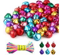 100 Pz Campanellini Sonagli Piccoli, Campanelle Colorate, Piccole Campane per Lavoretti, 14mm Campane di Metallo con Occhielli per Gioielli Fai Da Te, Decorazioni Natalizie con 20 m Corda Colorata