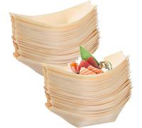 100 PZ Ciotole Barchette piroghe FINGER FOOD in legno di pino 8x5 cm 1E4E