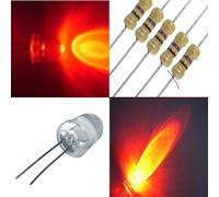 100 Pz. DIODI LED 10mm ROSSO alta luminosità + RESISTENZE omaggio PROFESSIONALI [EEK: A+++]