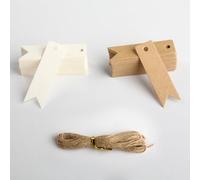 100 Pz Etichette Regalo in Carta Kraft, Cartelline in Carta Kraft Marrone e Bianca, Cartellini di Cartas, Bigliettini Bomboniere Battesimo Nozze Feste Personalizzati, con Spago di Iuta da 10 m