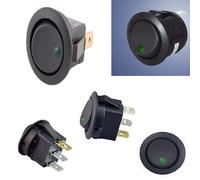 100 Pz. INTERRUTTORE bilanciere nero con spia led verde 24V rotondo da pannello