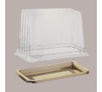 100 Pz Mini Vassoio Plastica Monoporzione Rettangolare Oro Medoro con Coperchio Alcas