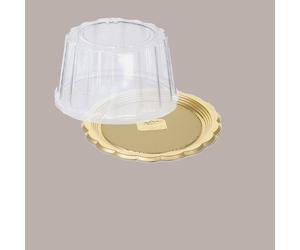 100 Pz Mini Vassoio Plastica Monoporzione Tondo Oro Medoro + Coperchio Dm15 Alcas